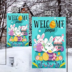 Q-Leo Easter Flag, Set 2 House Flag 28 X 40 And Garden Flag 12 x 18 Double Side, Small Garden Flags Decorations For Outside, Yard Outdoor Decor With 3 Bunny and Welcome Signs