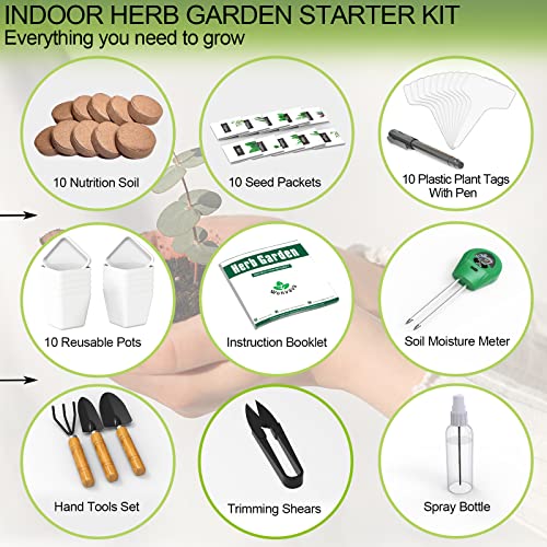 Herb Garden Kit Indoor Herb Starter Kit - 10 Variety Herbs with Complete Herb Growing Kit - Kitchen Window Herb Garden - Unique Gardening Gifts for Women & Men