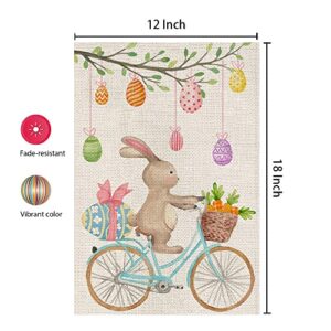 CROWNED BEAUTY Easter Welcome Garden Flag 12×18 Inch Double Sided Rabbit Bunny Bike Egg Tree Outside Vertical Holiday Yard Flag