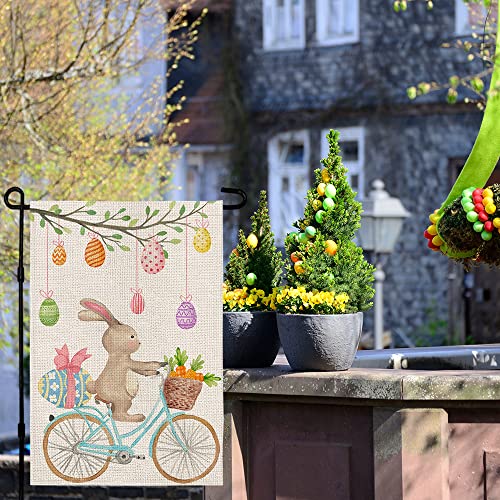 CROWNED BEAUTY Easter Welcome Garden Flag 12×18 Inch Double Sided Rabbit Bunny Bike Egg Tree Outside Vertical Holiday Yard Flag