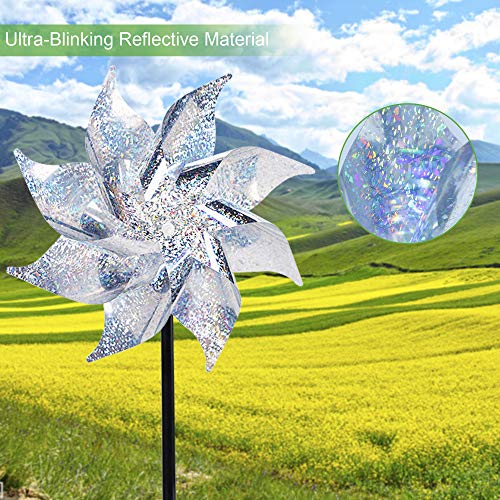 Hausse 10 Pack Reflective Pinwheels with Stakes, Extra Sparkly Pinwheel for Garden Decor, Bird Devices Deterrent to Scare Birds Away from Yard Patio Farm