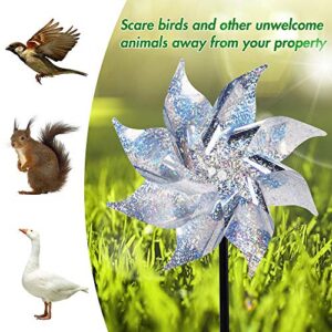 Hausse 10 Pack Reflective Pinwheels with Stakes, Extra Sparkly Pinwheel for Garden Decor, Bird Devices Deterrent to Scare Birds Away from Yard Patio Farm