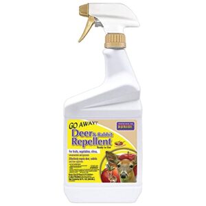 bonide go away! deer & rabbit repellent, 32 oz. ready-to-use spray, hot peppers deter animals from lawn & garden