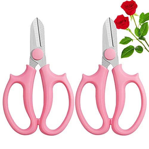 2Pcs Garden Scissors Floral Shears,Professional Flower Scissor with Comfortable Grip Handle,Garden Pruning Shear for Arranging Flowers,Plants Trimming,Picking,Pink