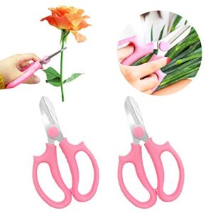 2Pcs Garden Scissors Floral Shears,Professional Flower Scissor with Comfortable Grip Handle,Garden Pruning Shear for Arranging Flowers,Plants Trimming,Picking,Pink