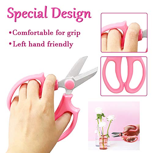 2Pcs Garden Scissors Floral Shears,Professional Flower Scissor with Comfortable Grip Handle,Garden Pruning Shear for Arranging Flowers,Plants Trimming,Picking,Pink