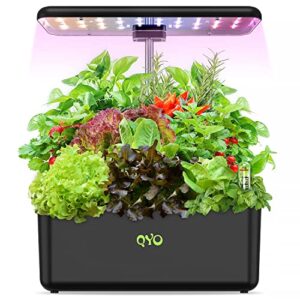 hydroponics growing system, qyo 9 pods herb garden with 70 leds full-spectrum plant grow light, hydroponic herb garden with 4.5l water tank, 19.7” height adjustable gardening system, black, qyo10