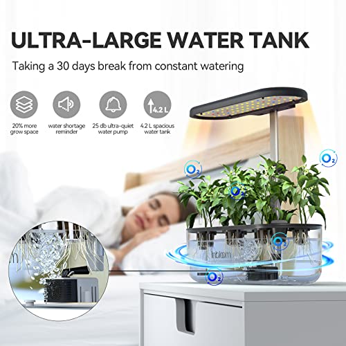 inbloom Hydroponics Growing System 10 Pods, Indoor Herb Garden with LEDs Full-Spectrum Plant Grow Light, Water Shortage Alarm, Automatic Timer, Height Adjustable(7'' to 21''), 4.2L Water Tank, Black