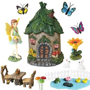 BangBangDa Miniature Fairy Garden Accessories Outdoor - Small Fairies Figurines Items Fairy House Table Chair Set Fairy Garden Fairies Kit for Kids Fairy Figures Mini Garden Ornaments