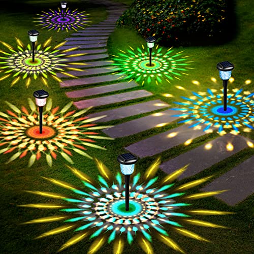 SIDSYS Outdoor Solar Lights for Yard, Glass Dream Dynamic Solar Outdoor Lights, 200LM Color Pattern Changing+Warm Solar Garden Lights, IP65 Waterproof Solar Powered Pathway Lights 8 Pack