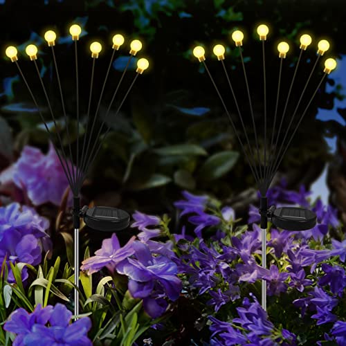 Ahongem Solar Garden Lights, Upgrade Your Yard with 8 LED Swaying Solar Lights - 2 Pack Eco-Friendly and Energy Efficient Solar Garden Decorative Lights for Pathway and Patio (Warm White)