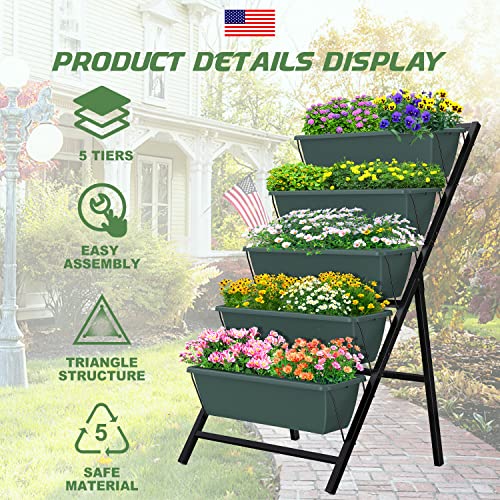 Highpro Vertical Garden Planter, 5 Tiers Vertical Raised Garden Bed Metal Elevated Herb Planter Box Vegetable Flower Planters for Patio Deck Outdoor Indoor