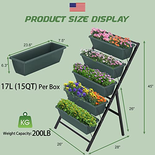 Highpro Vertical Garden Planter, 5 Tiers Vertical Raised Garden Bed Metal Elevated Herb Planter Box Vegetable Flower Planters for Patio Deck Outdoor Indoor