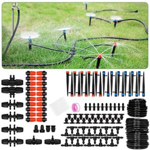jayee 130ft drip irrigation kit, garden irrigation system with drip nozzle emitters,drip irrigation tubing and drip irrigation parts, automatic watering system for potted plants,greenhouse,lawn