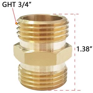 HQMPC Garden Hose Connector Bras Hose Adapter Garden Hose Hex Male Fitting Connector Male to Male 3/4 Inch GTH Thread Brass Connector, 4-Pack