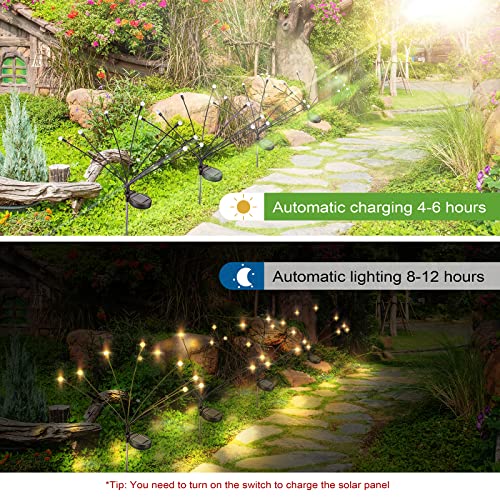 Solar Firefly Lights, Solar Outdoor Lights Garden Lights Outdoor Waterproof, Firefly Lights Solar Outdoor, Starburst Swaying Garden Lights for Path Fence, Swaying When Wind Blows (2 Pack, Warm White)