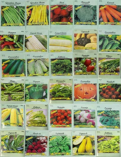 30 Packs of Deluxe Valley Greene Heirloom Vegetable Garden Seeds Non-GMO(Guaranteed 30 Different Varieties as Listed)