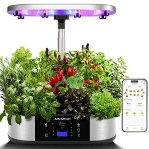 justsmart wifi 12 pods hydroponics growing system with app controlled, indoor garden up to 30″ with 30w 120 led grow light, silent pump system, automatic timer for home kitchen gardening, gs1 basic