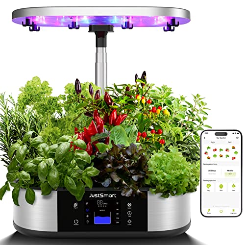 JustSmart WiFi 12 Pods Hydroponics Growing System with APP Controlled, Indoor Garden Up to 30" with 30W 120 LED Grow Light, Silent Pump System, Automatic Timer for Home Kitchen Gardening, GS1 Basic