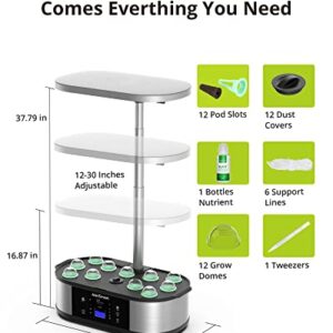 JustSmart WiFi 12 Pods Hydroponics Growing System with APP Controlled, Indoor Garden Up to 30" with 30W 120 LED Grow Light, Silent Pump System, Automatic Timer for Home Kitchen Gardening, GS1 Basic