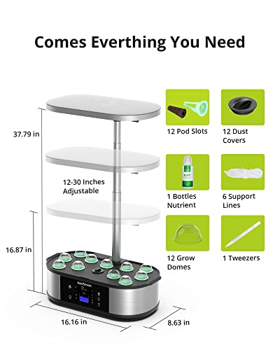 JustSmart WiFi 12 Pods Hydroponics Growing System with APP Controlled, Indoor Garden Up to 30" with 30W 120 LED Grow Light, Silent Pump System, Automatic Timer for Home Kitchen Gardening, GS1 Basic