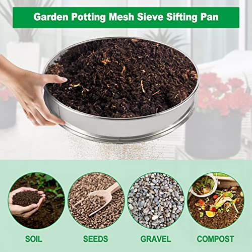 Patioer Garden Potting Mesh Sieve Sifting Pan - Stainless Steel Riddle - Mix Soil Filter - with 4 Interchangeable Mesh Sizes (3, 6, 9, 12mm)