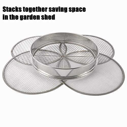 Patioer Garden Potting Mesh Sieve Sifting Pan - Stainless Steel Riddle - Mix Soil Filter - with 4 Interchangeable Mesh Sizes (3, 6, 9, 12mm)
