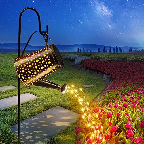 CrfSilky Solar Watering Can with Lights Outdoor Garden Decor Waterproof Star Solar Garden Lights for Table Deck Yard Lawn Patio Pathway Walkway Courtyard Party Decorations Gardening Gifts