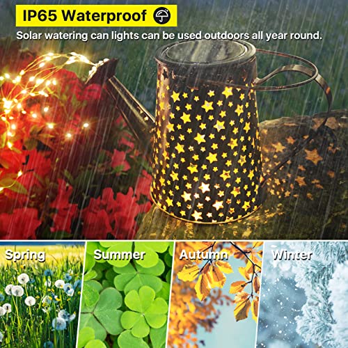 CrfSilky Solar Watering Can with Lights Outdoor Garden Decor Waterproof Star Solar Garden Lights for Table Deck Yard Lawn Patio Pathway Walkway Courtyard Party Decorations Gardening Gifts