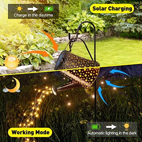 CrfSilky Solar Watering Can with Lights Outdoor Garden Decor Waterproof Star Solar Garden Lights for Table Deck Yard Lawn Patio Pathway Walkway Courtyard Party Decorations Gardening Gifts