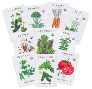sereniseed certified organic vegetable seed collection (10-pack) – 100% non gmo, open pollinated varieties