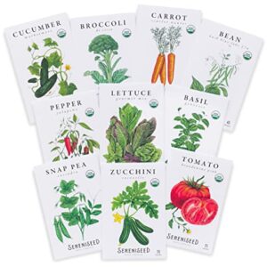 Sereniseed Certified Organic Vegetable Seed Collection (10-Pack) – 100% Non GMO, Open Pollinated Varieties