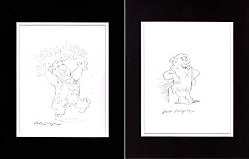 2 LOT The FLINTSTONES Yabba Dabba Doo Pencil Drawings Signed by Bob Singer