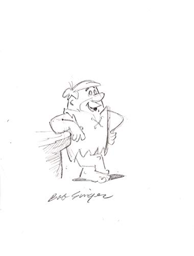 2 LOT The FLINTSTONES Yabba Dabba Doo Pencil Drawings Signed by Bob Singer