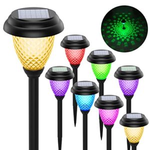 bunee solar pathway lights outdoor 8 pack color changing solar lights outdoor waterproof for garden, auto on/off led solar powered landscape lights for yard lawn path walkway (warm white)