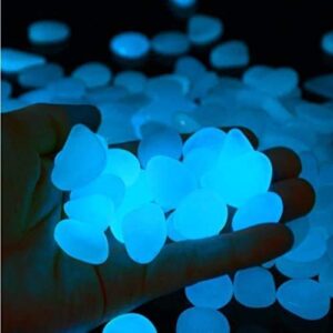 2o2oup glow in the dark garden pebbles stones rocks for yard and walkways decor, diy decorative luminous stones in blue (100 pcs)