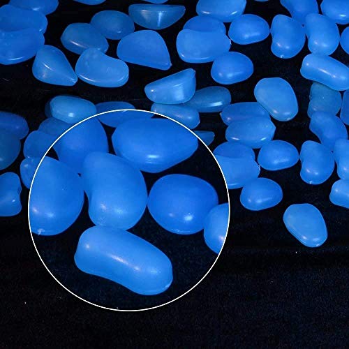 2O2OUP Glow in The Dark Garden Pebbles Stones Rocks for Yard and Walkways Decor, DIY Decorative Luminous Stones in Blue (100 PCS)