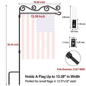 Garden Flag Stand Floral Style, BONWIN Garden Yard Flag Pole Holder Stands, Powder Coated Weather-Proof Paint Metal Flagpole with Spring Stoppers & Anti-Wind Clip for Garden - 36.34"H x 16.02"W, 2 Pack