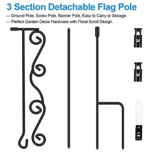 Garden Flag Stand Floral Style, BONWIN Garden Yard Flag Pole Holder Stands, Powder Coated Weather-Proof Paint Metal Flagpole with Spring Stoppers & Anti-Wind Clip for Garden - 36.34"H x 16.02"W, 2 Pack