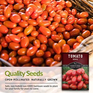 Survival Garden Seeds - Roma Tomato Seed for Planting - Packet with Instructions to Plant and Grow Italian Roma Tomatoes in Your Home Vegetable Garden - Canning Favorite - Non-GMO Heirloom Variety