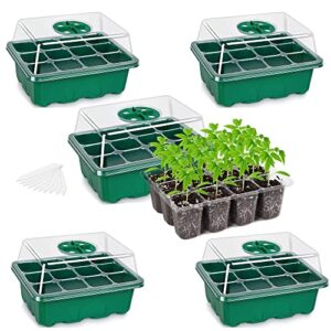 bonviee 5-pack seed starter tray seedling starter kits, plant starter kit with humidity domes and base indoor greenhouse mini propagator station for seeds growing starting (12 cells per tray) – green