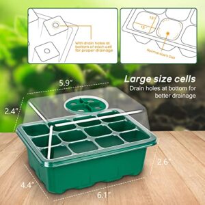 Bonviee 5-Pack Seed Starter Tray Seedling Starter Kits, Plant Starter Kit with Humidity Domes and Base Indoor Greenhouse Mini Propagator Station for Seeds Growing Starting (12 Cells per Tray) - Green