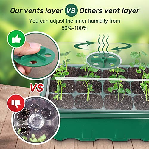 Bonviee 5-Pack Seed Starter Tray Seedling Starter Kits, Plant Starter Kit with Humidity Domes and Base Indoor Greenhouse Mini Propagator Station for Seeds Growing Starting (12 Cells per Tray) - Green