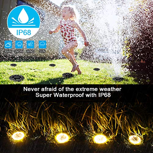 Solar Powered Ground Lights 8 Pack,IP68 Waterproof Outdoor LED Disk Lights for Garden,Non-Slip Landscape Path Lighting for Patio Lawn Yard,Pathway Wear-Resistant Deck Lights Walkway Decor(Warm White)