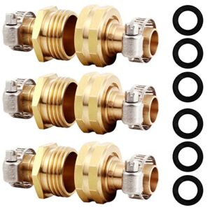 yelun solid brass garden hose repair connector with clamps hose end repair kit,fit for 1/2″garden hose fitting,male and female hose fittings(1/2″-3 set)