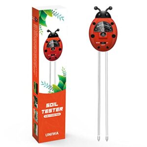 UNIWA Soil pH Meter, 3-in-1 Soil Tester Kit with Plant Moisture, Light and pH Tester, Soil pH Meter for Garden, Farm, Lawn, Indoor and Outdoor (No Battery Needed), Colorful Ladybug Shape