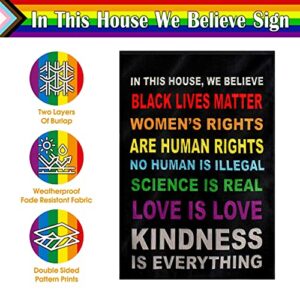 Pride Flag Garden Flags for in This House We Believe Science Is Real Black Lives Matter Vertical Double Sided 12.5"X18" Indoor Yard Outdoor Decoration