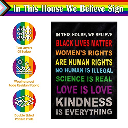 Pride Flag Garden Flags for in This House We Believe Science Is Real Black Lives Matter Vertical Double Sided 12.5"X18" Indoor Yard Outdoor Decoration