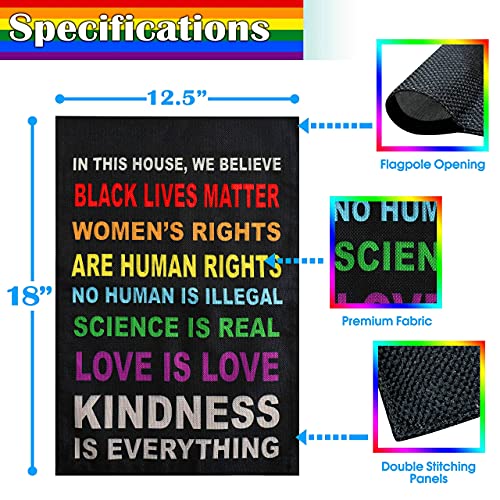 Pride Flag Garden Flags for in This House We Believe Science Is Real Black Lives Matter Vertical Double Sided 12.5"X18" Indoor Yard Outdoor Decoration