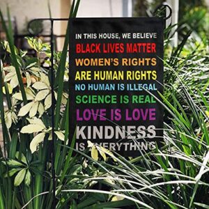 Pride Flag Garden Flags for in This House We Believe Science Is Real Black Lives Matter Vertical Double Sided 12.5"X18" Indoor Yard Outdoor Decoration